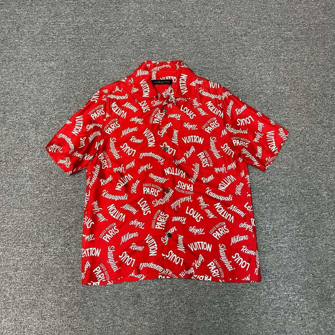 99新 LV 红色弹幕满印真丝短袖衬衫 S码99新 8438348