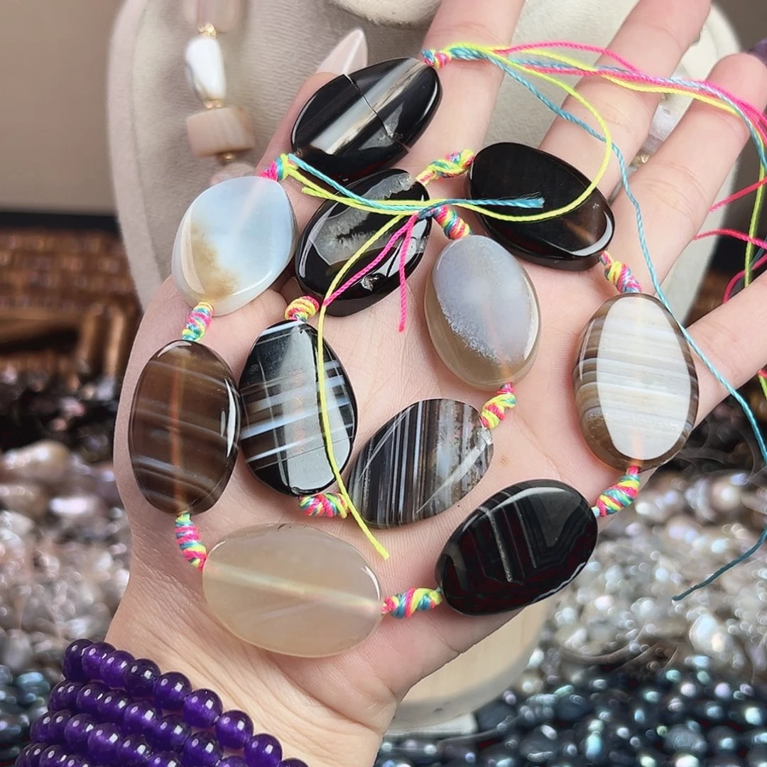 玛瑙/玉髓合金珠宝半成品b57 30*21m 咖啡玛瑙一条（裂一颗）原38