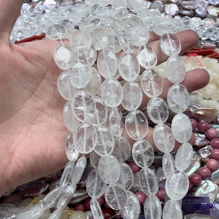 玛瑙/玉髓合金珠宝半成品一条15x20m白水晶蛋形