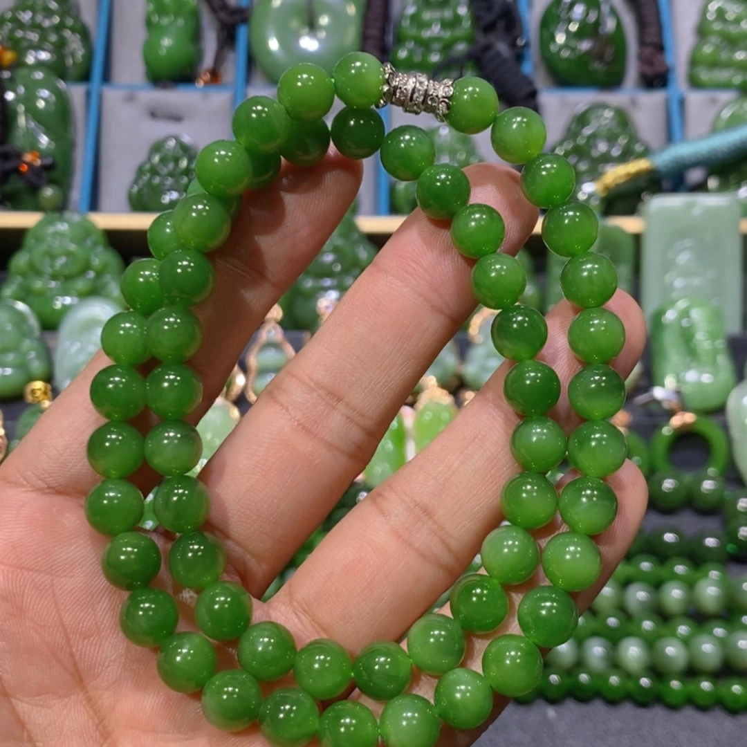 【闪购商品】和田玉吊坠(不含链)未镶嵌辣阳绿微猫眼妈妈链8