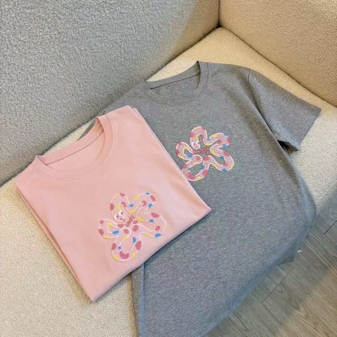 【重工刺绣花朵T恤】减龄高级感正肩百搭显瘦短袖-苋 18212(8278)