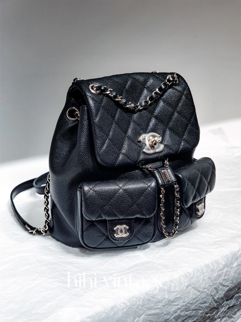 99新 Chanel/香奈儿  黑金荔枝纹Duma双肩青蛙包 芯片款 二店