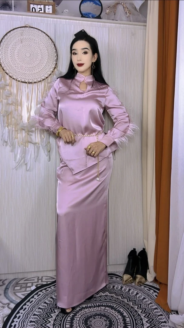 17拼色立领长袖常规休闲风衬衫秋冬连衣裙修身气质