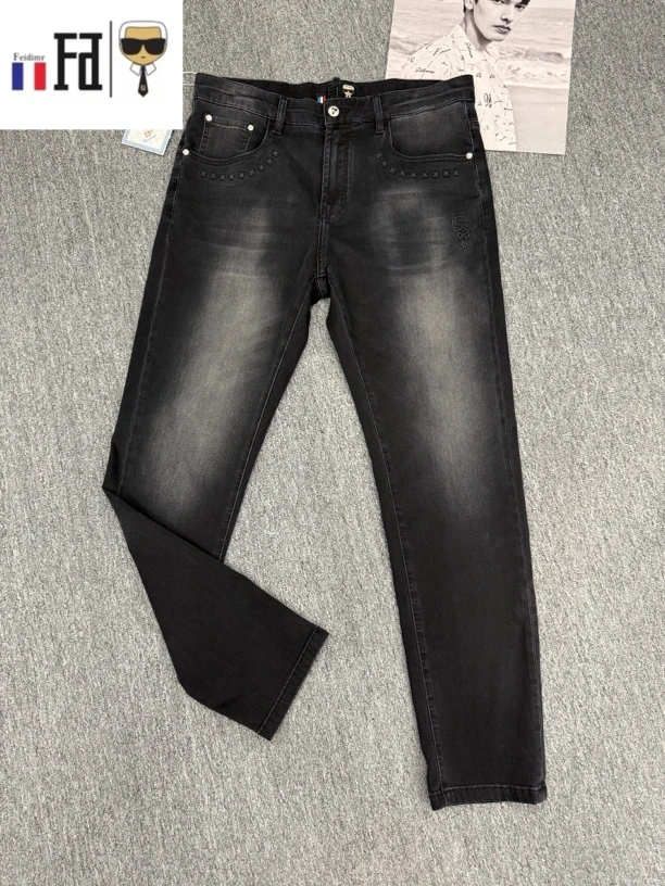 【欧洲名店】FD老佛爷夏季薄款高品质弹力男士灰色牛仔裤5563