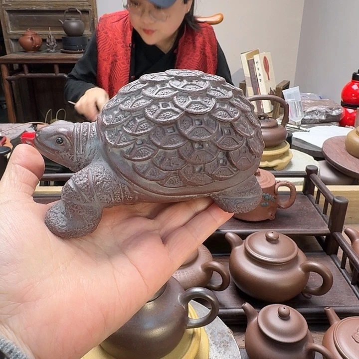 紫泥茶壶手工制作背背有钱