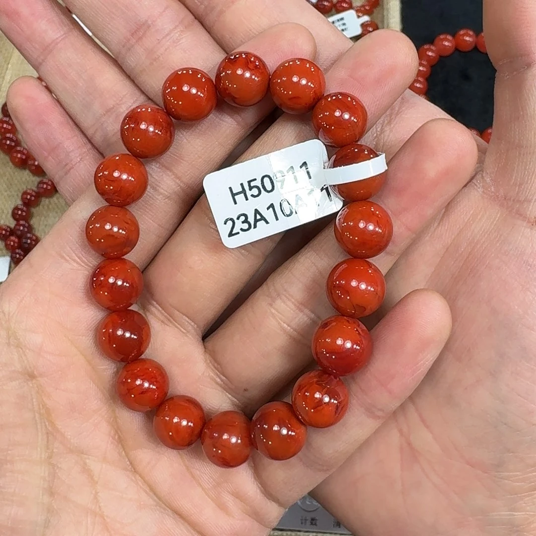 阿***达南红玛瑙未镶嵌手链原矿南红手串11mm满肉虎皮纹