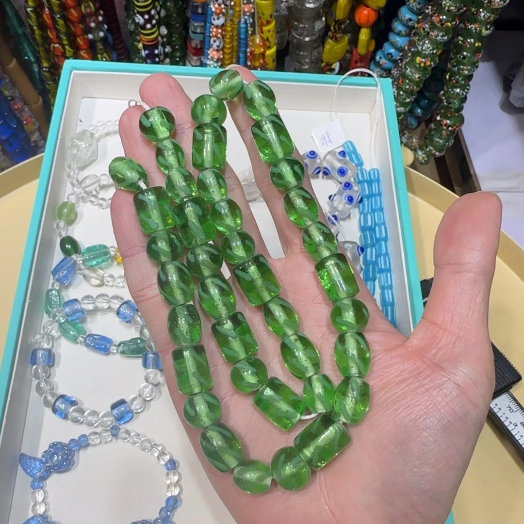 琉璃非金属嫩绿描线琉璃珠