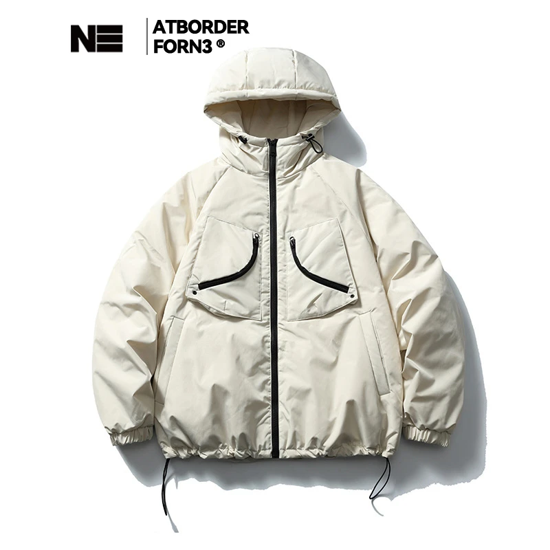 ATBORDER 冬季新款多口袋连帽90白鸭绒羽绒服男日系户外保暖外套