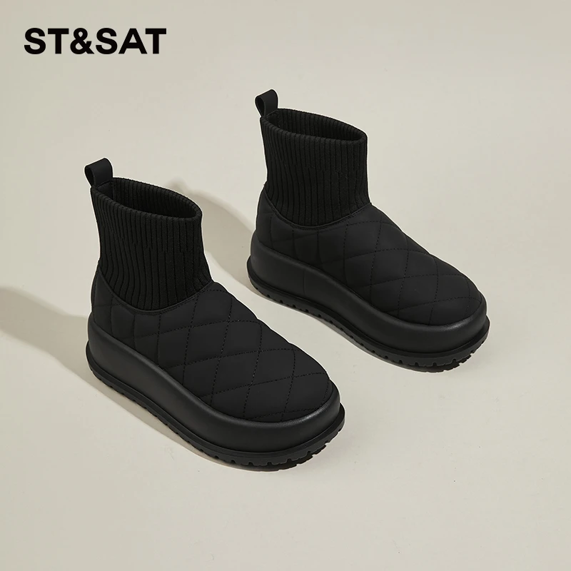 星期六厚底雪地靴女2025年冬季新款加绒加厚短靴保暖棉鞋百搭靴子