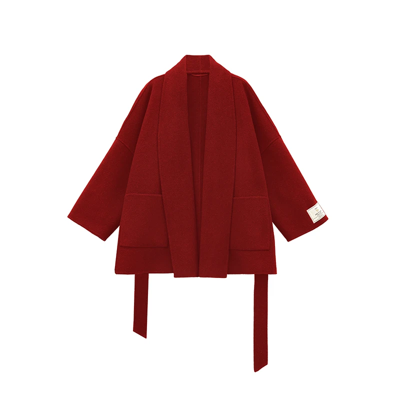 【ANO】绵羊毛双面手缝腰带款大衣中长款毛呢外套