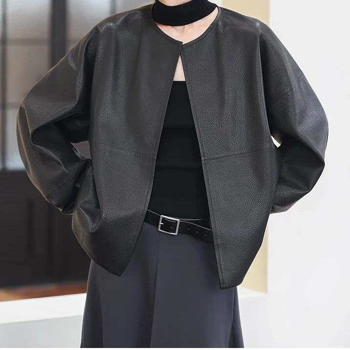 【燕子甄选】“纸片皮衣”25春新款轻奢百搭无扣腰带皮衣外套6501wt