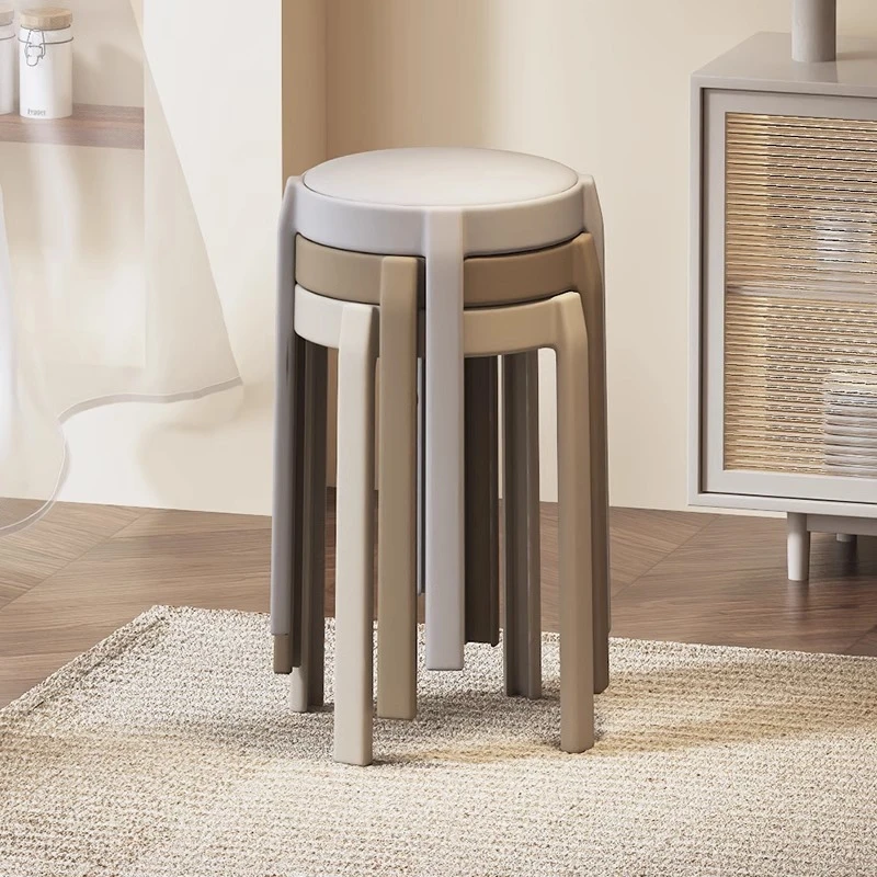 简约叠凳客厅奶油风软包塑料凳子家用加厚结实圆凳子餐凳高板凳