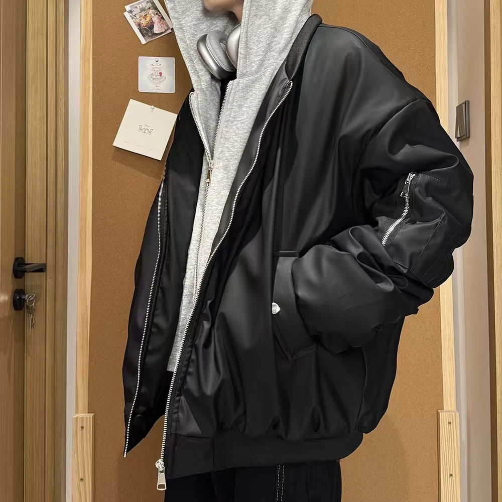 2025秋冬新款假两件连帽皮棉衣加厚情侣棉服冬季百搭保暖外套男