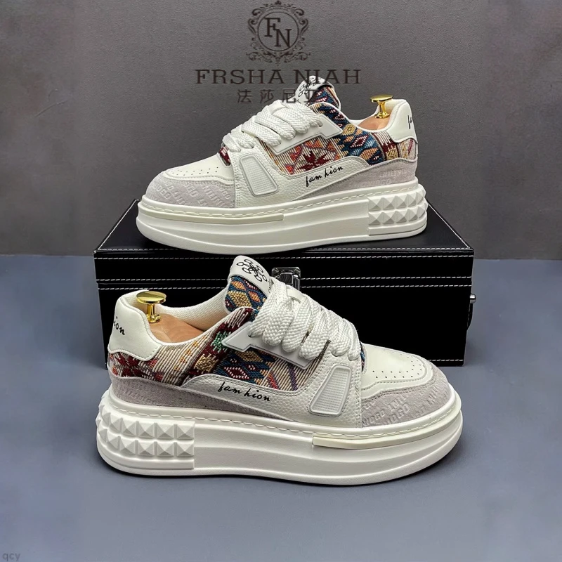 法莎尼亚板鞋男款秋季新款高级感痞帅时尚刺绣厚底增高运动休闲鞋