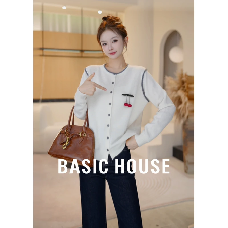 Basic House/百家好韩系立体樱桃圆领羊毛衫琥珀流光B1195B58B12