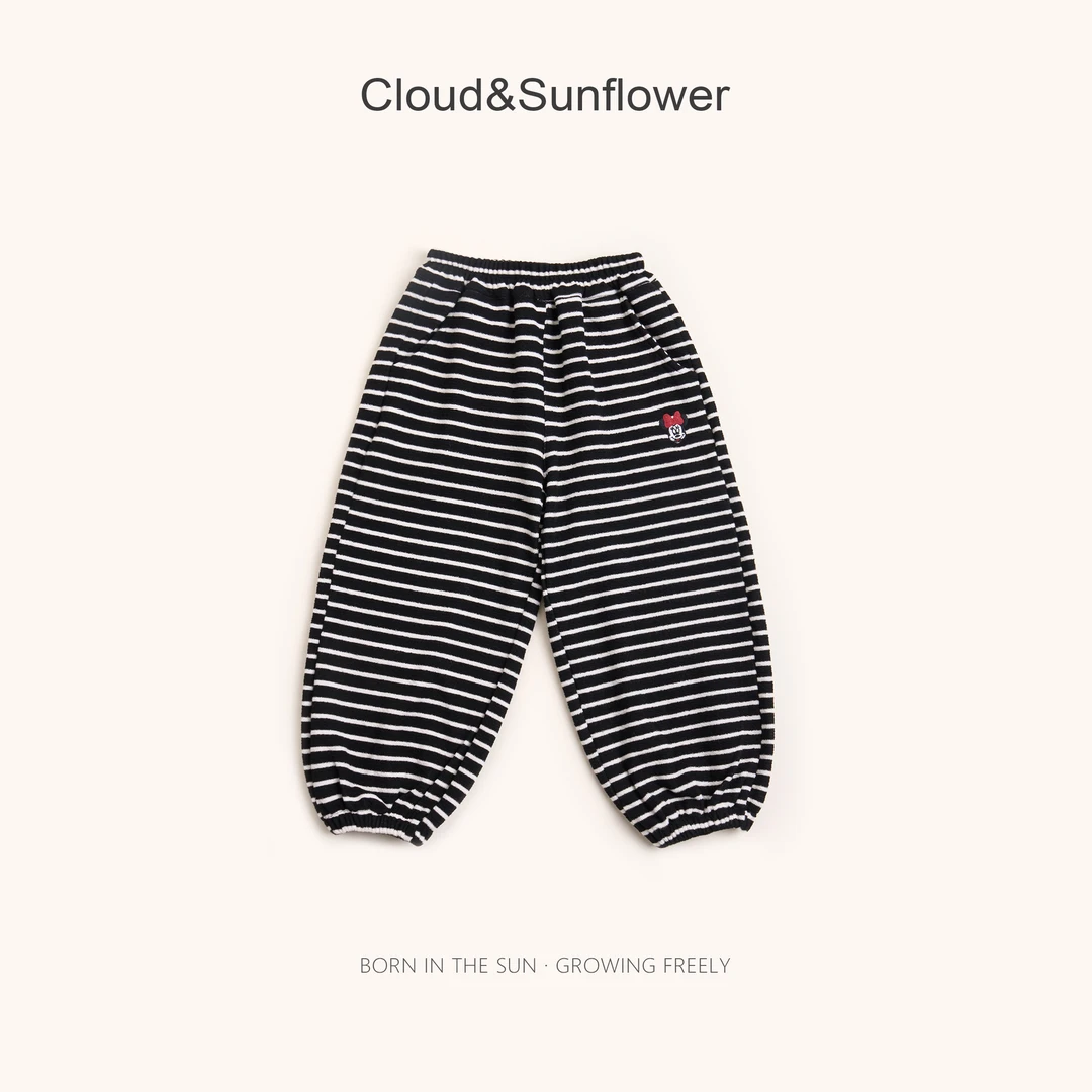 【云朵小葵】女童秋季新款韩系时尚条纹束脚可爱老鼠休闲裤1114384