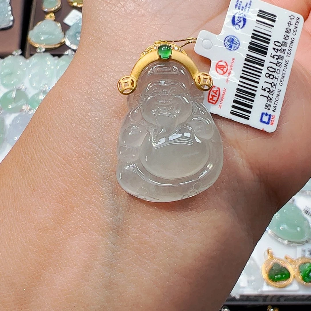 吊坠(不含链)18K金镶嵌翡翠财神爷