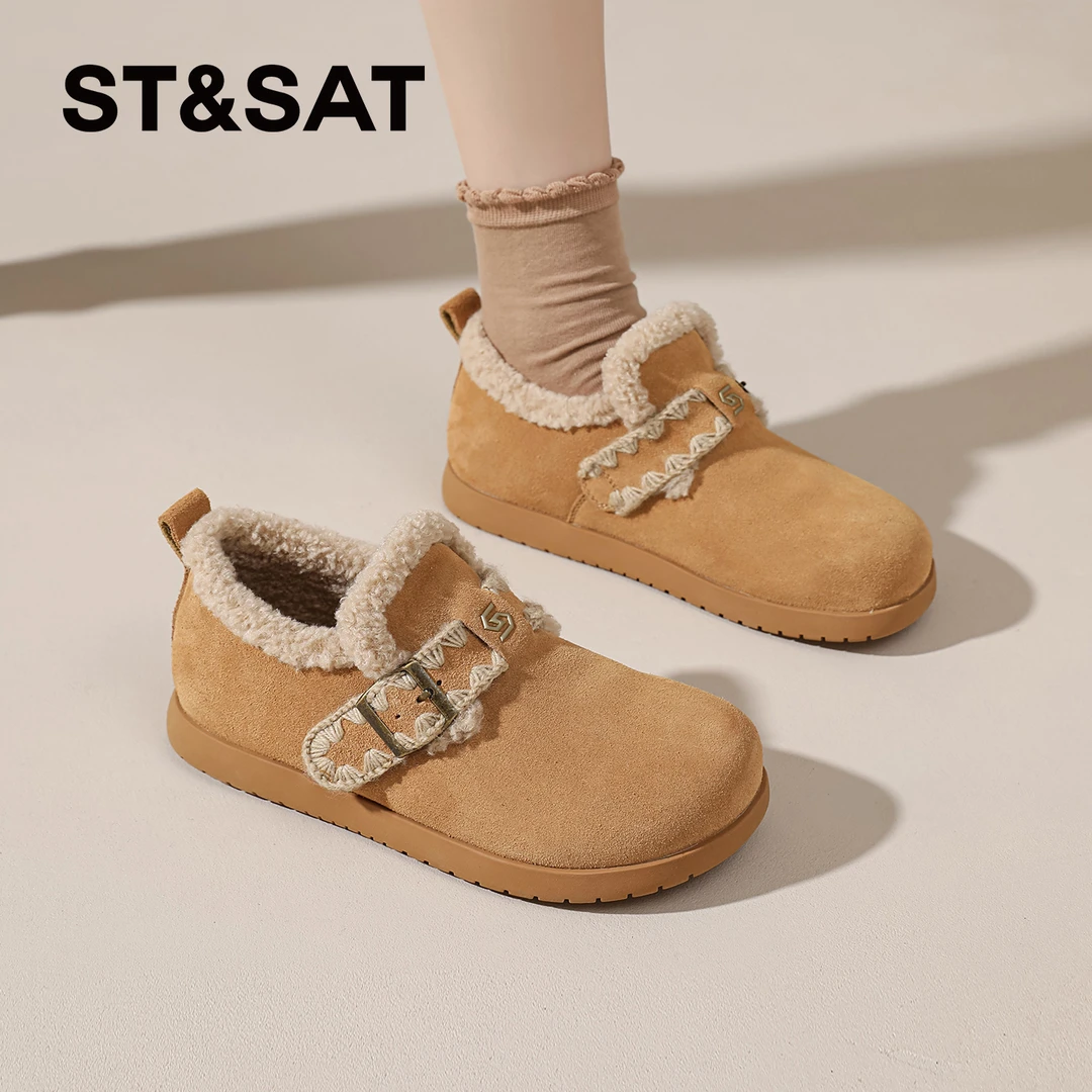 星期六一脚蹬勃肯鞋女款2025秋冬新款棉鞋复古加绒轻便百搭豆豆鞋