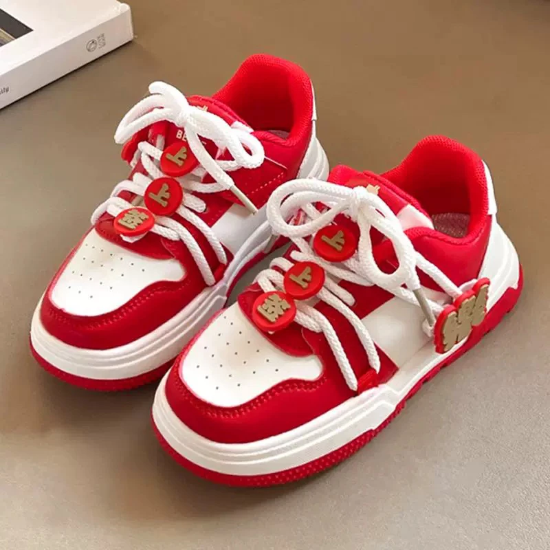 新年女童新年鞋2025春秋新款儿童红色运动鞋男孩软底休闲童鞋112