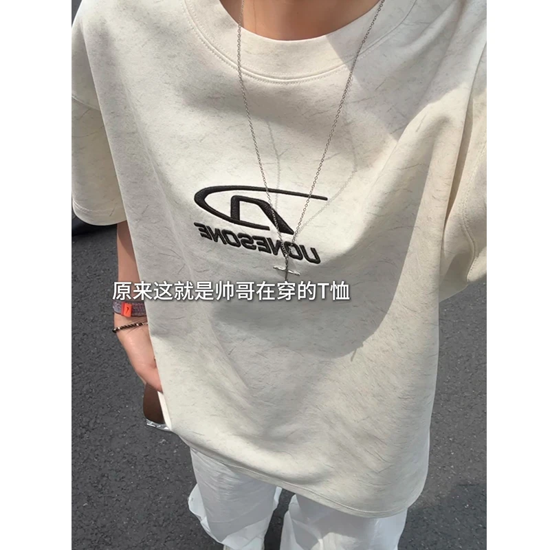 夏季冰感刺绣短袖男女同款百搭宽松ins圆领美式休闲T恤质感超好T