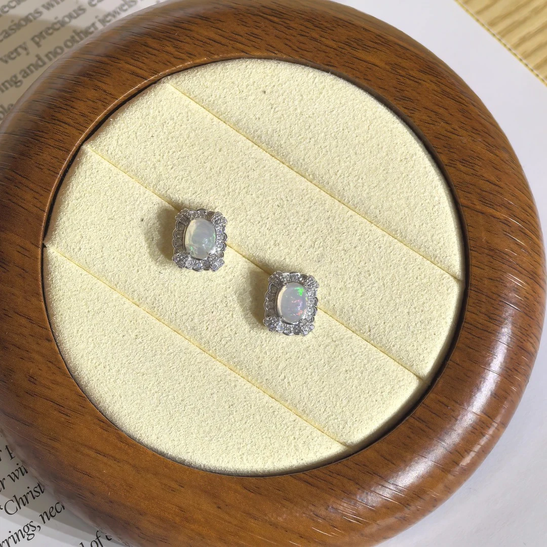【田老师甄选】S925银5x7mm天然欧泊耳钉多样性发一