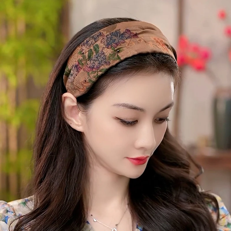 香云纱真丝桑蚕丝时尚简约气质头饰宽边束发带1166