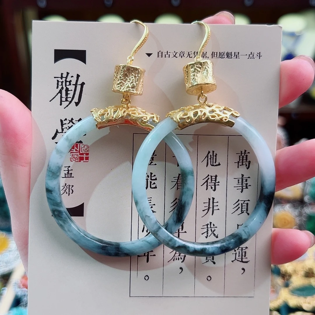 银S925镶嵌翡翠挂件耳环