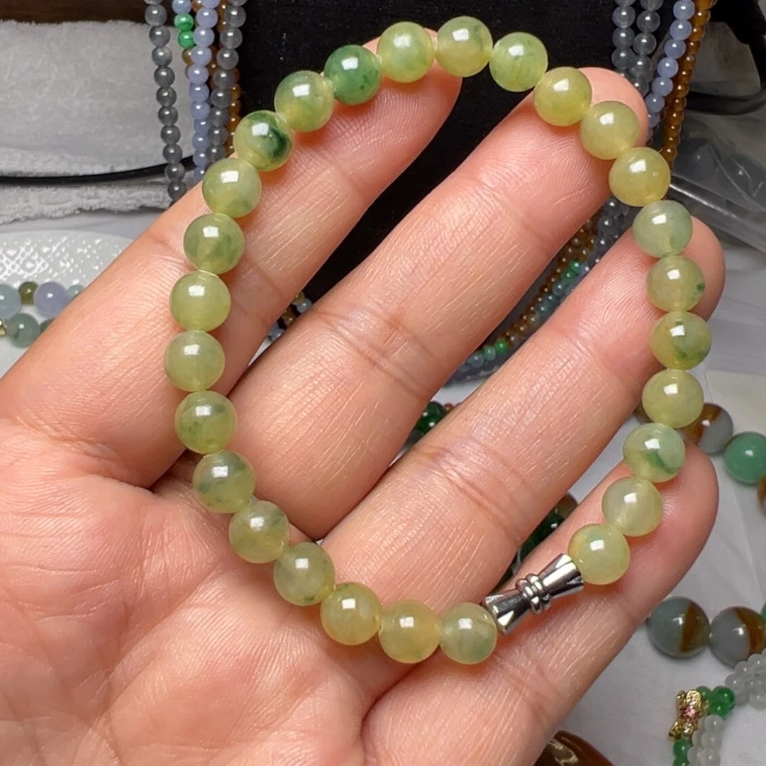 定制翡翠未镶嵌黄加绿手串