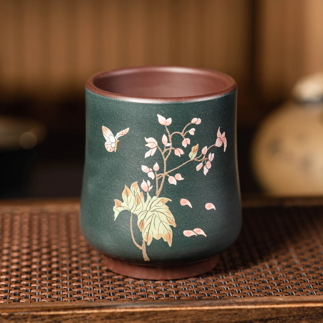 GS5-034  宜兴手工紫砂   蝶恋花彩绘主人杯