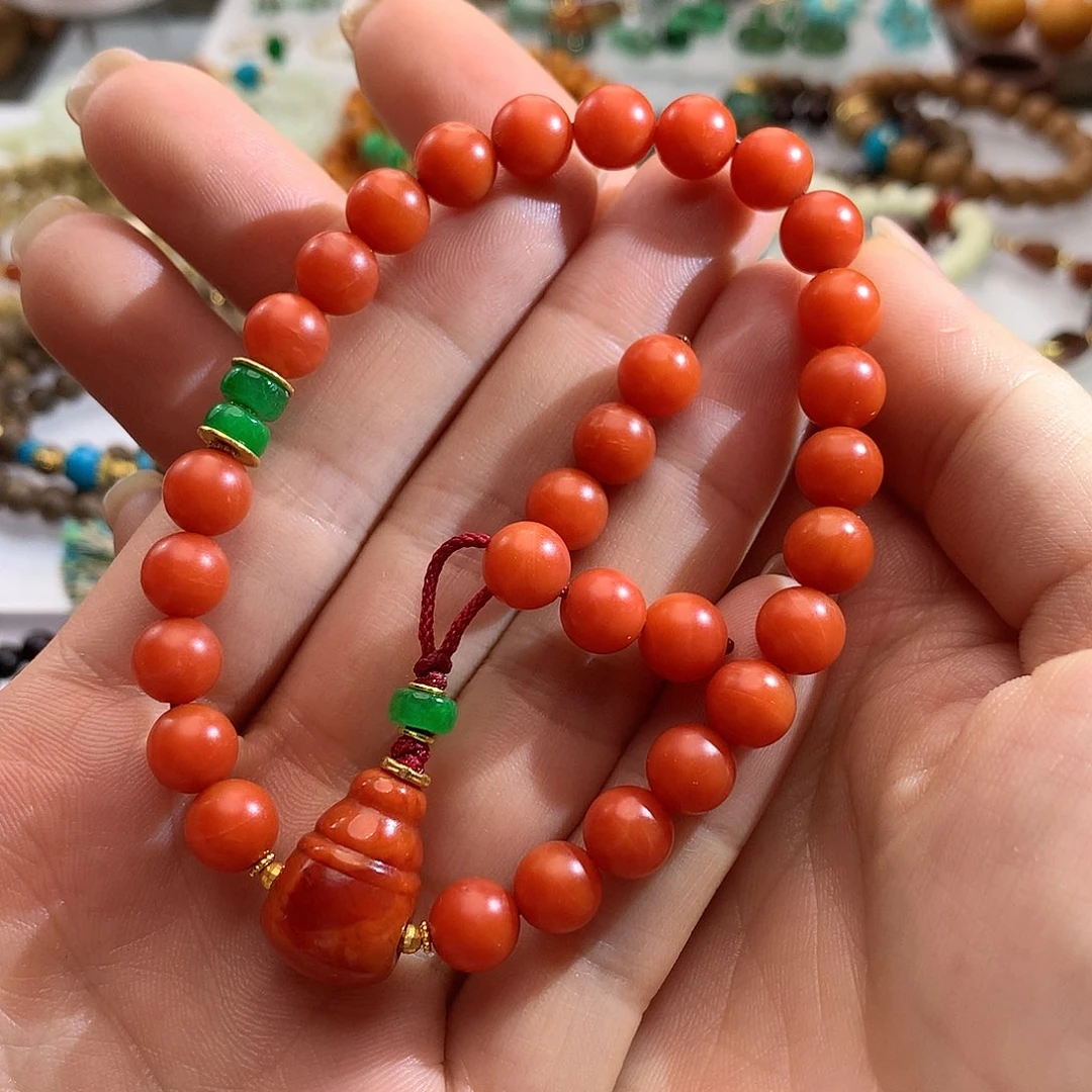 南红玛瑙18K金镶嵌手串南红手串