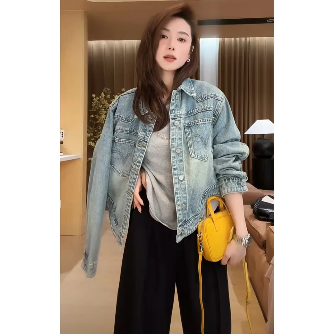 月月不吃鱼 2025春款小众简约不规则设计款百搭牛仔外套 2502C188