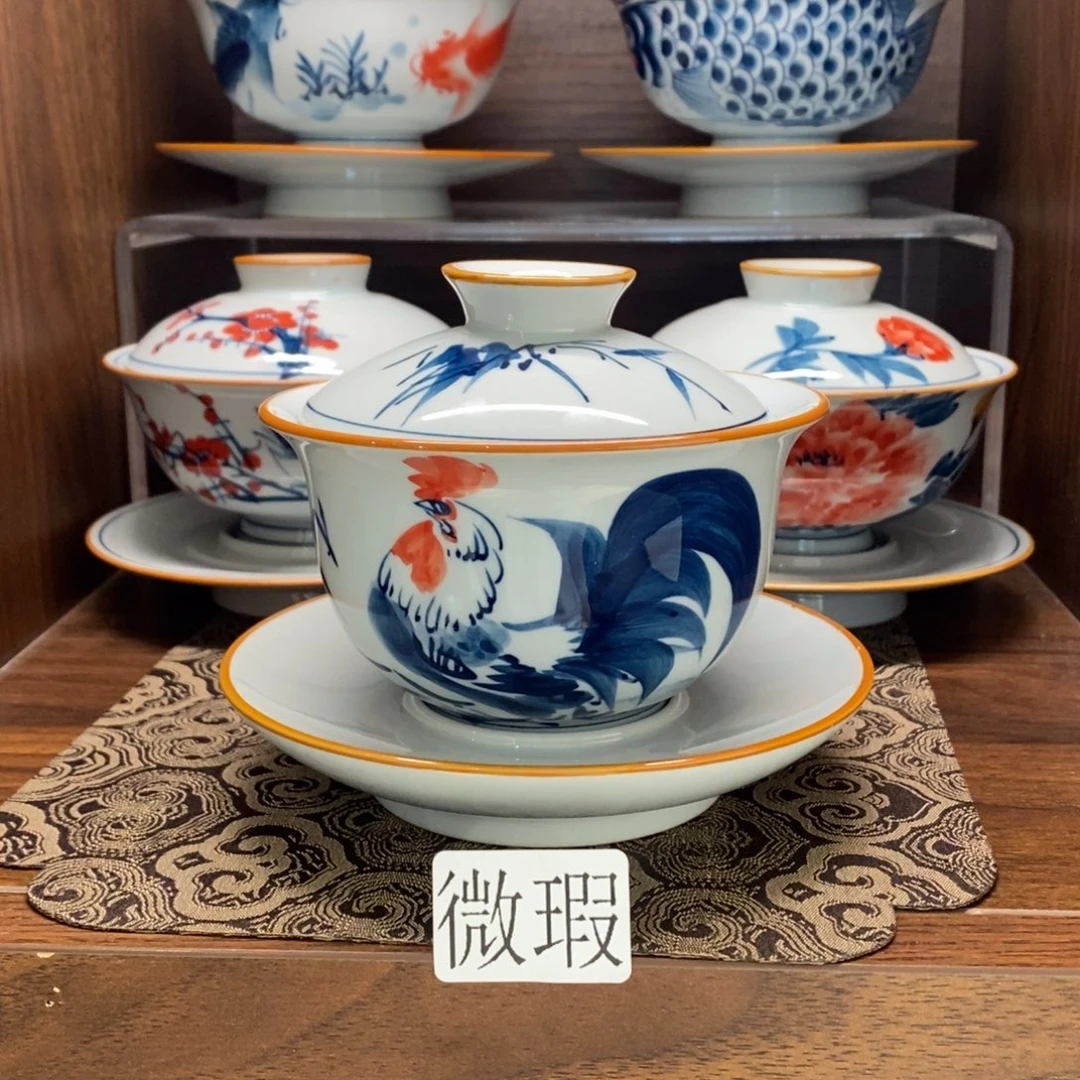 釉下彩老陶泥手工绘制