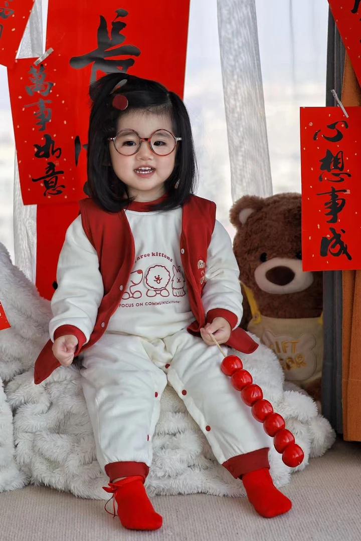甜粿家-原创集合男女婴童新年服冬季保暖80g夹棉家居服保暖爬