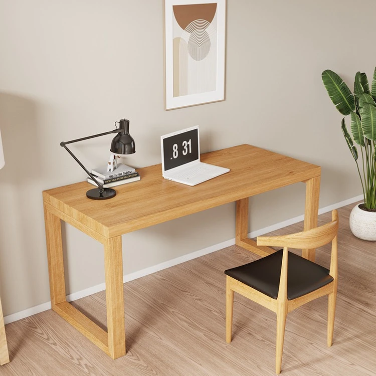现代简约全实木办公桌家用靠墙学习书桌卧室原木双人读书桌写字桌