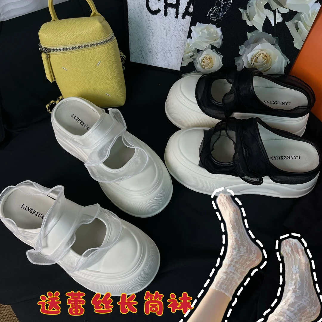 UU元子夏季新款玛丽珍拖鞋时尚欧版真皮休闲拖鞋增高厚底博肯半拖