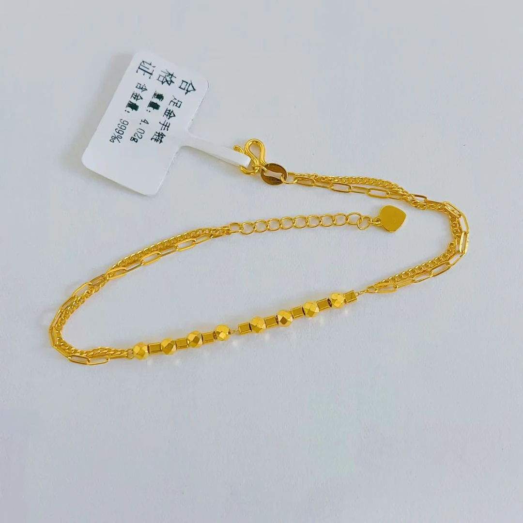 足金999蹦迪方糖珠手链双链时尚仙女