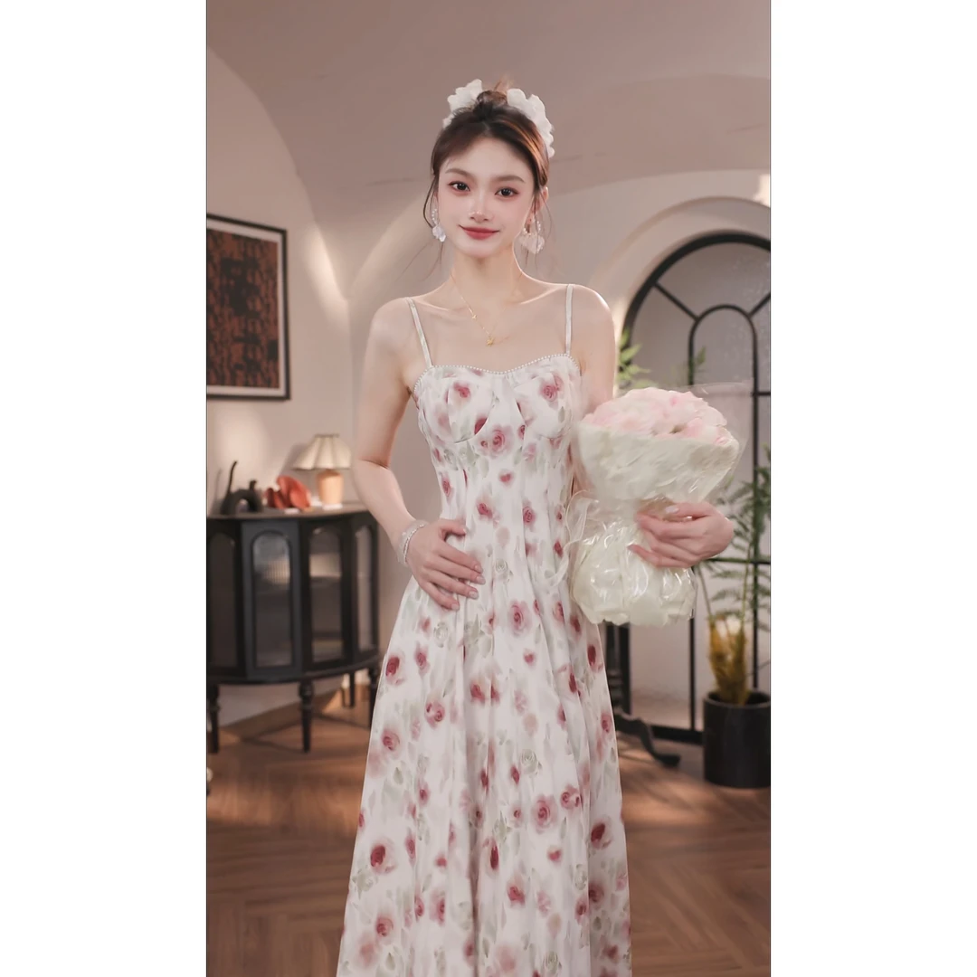 WBR-【干枯玫瑰】2025夏新款法式碎花显瘦气质吊带裙-38187K