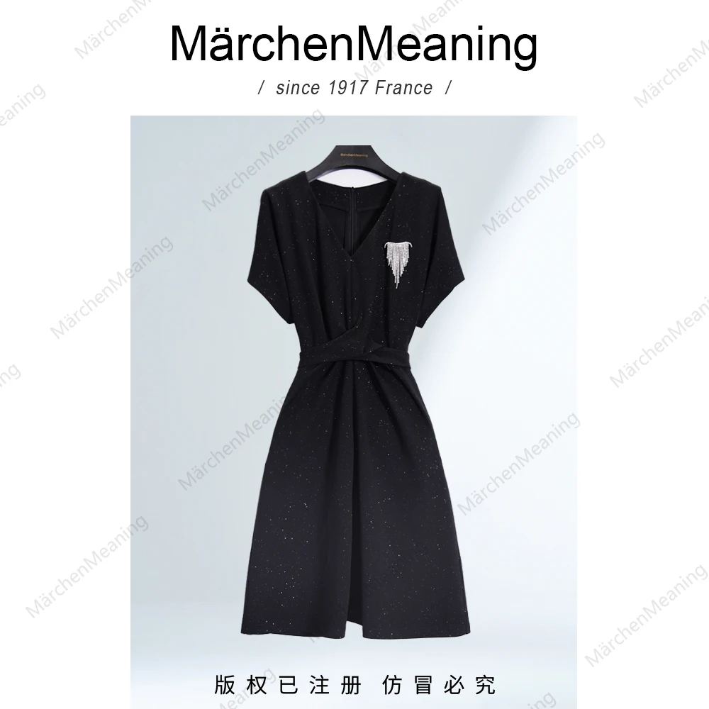 MärchenMeaning春夏短款时尚气质设计师品牌黑色连衣裙大俊