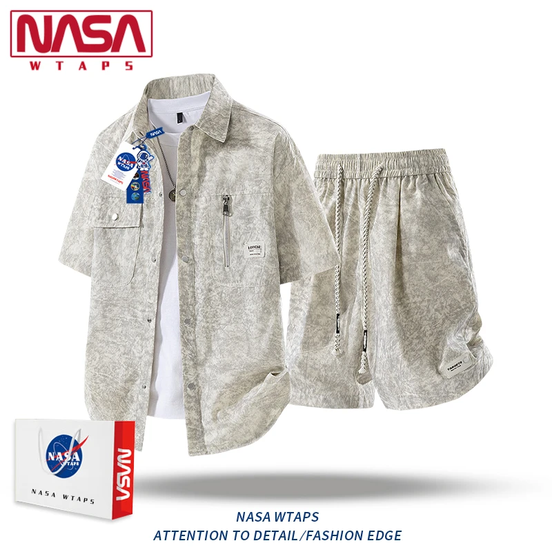 NASA WTAPS潮牌渐变衬衫套装男夏季潮痞帅时尚休闲工装衬衣短裤装