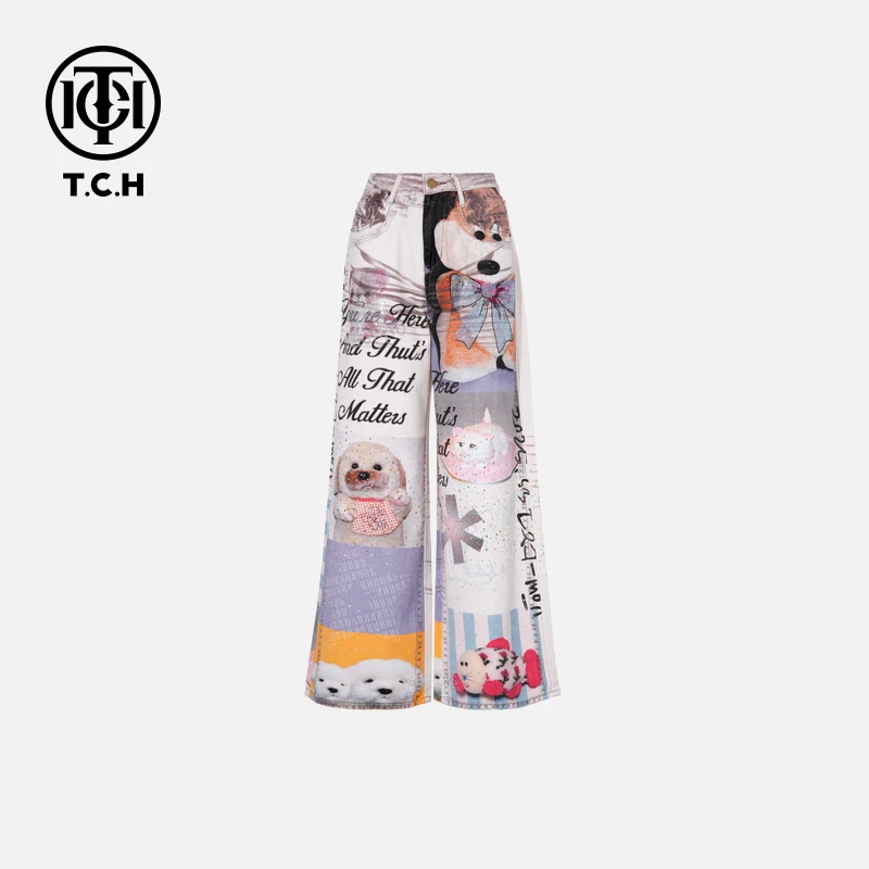 TCH私服烫钻工艺新时尚淑女百搭新潮流长裤女T75B20E5062轻奢tch