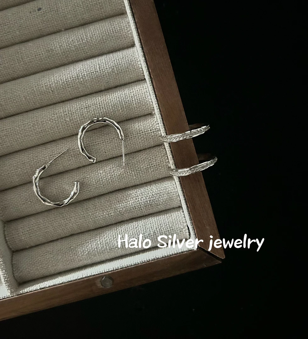 925银合成锆石耳饰 《月半湾》轻奢高级耳环气质百搭小众简约素圈