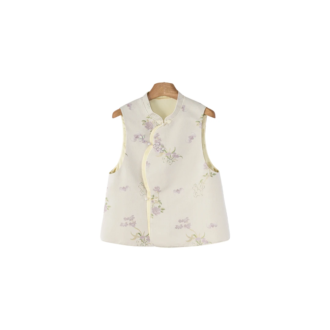 南羲【螺钿山石牡丹马甲】上久楷新中式小立领斜襟重工盘扣外穿马甲