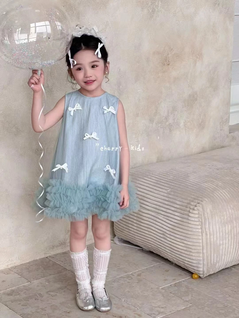 Cherry正版女童夏季新款设计感童装洋气礼服韩版甜美无袖公主裙