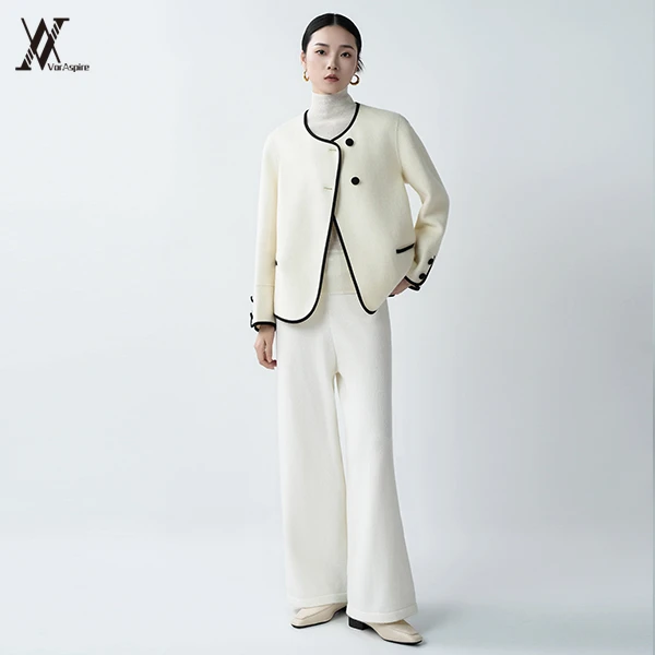 VORASPIRE｜D200白色2025羊毛衫短款外套100%绵羊毛