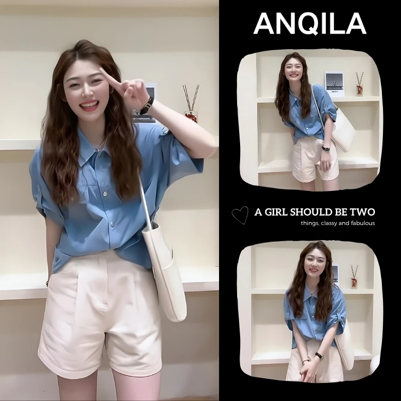 夏季温柔系穿搭女2025新款时尚减龄半袖衬衫百搭休闲短裤两件套