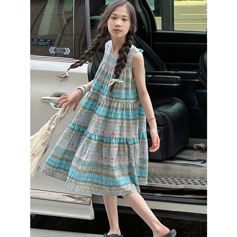 K28714孙小美清新女童无袖连衣裙2025新款夏装儿童裙子背心裙
