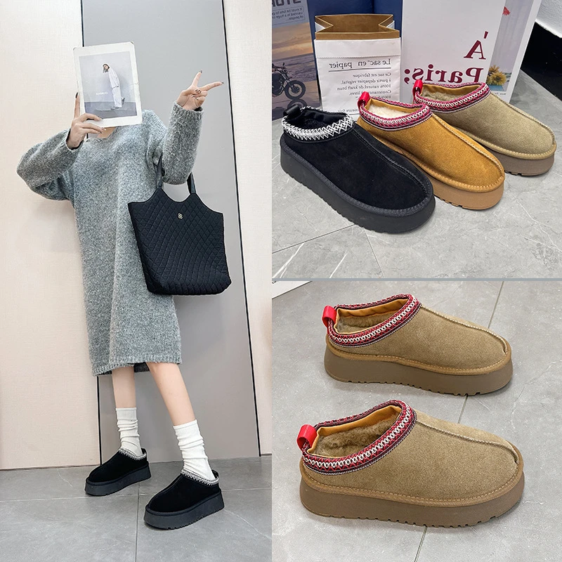 桑坡雪地靴2025冬季防水厚底加绒保暖棉拖鞋女短筒内增高洋气防滑