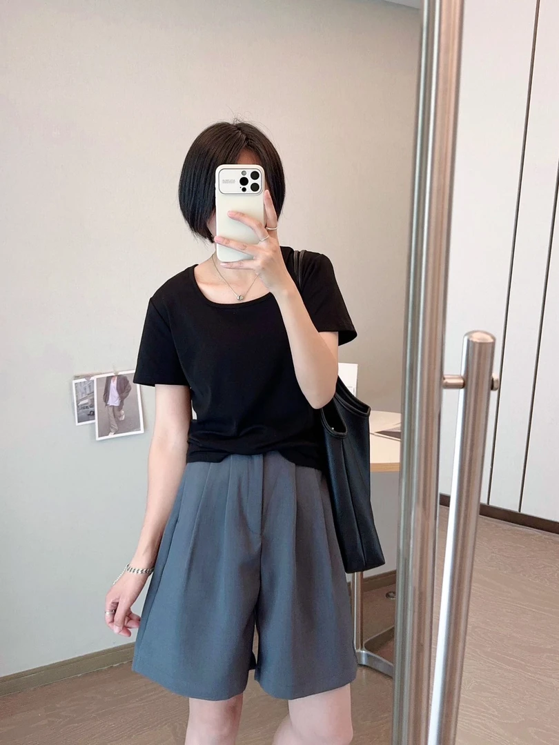 H326新款夏季百搭气质宽松阔腿女士五分西装裤