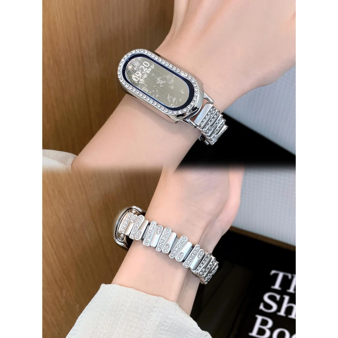 UhADa适用小米10手环表带高级感金属不规则镶钻小米手环9表带智能