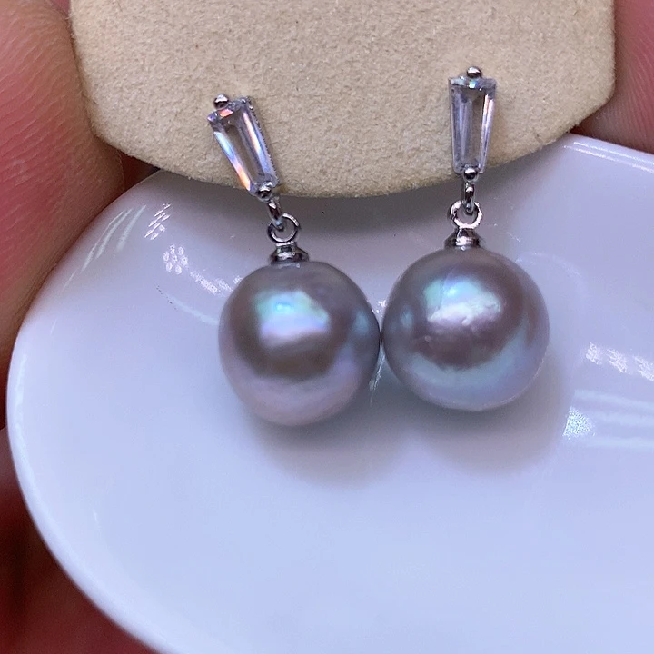 银S925镶嵌耳饰淡水珍珠